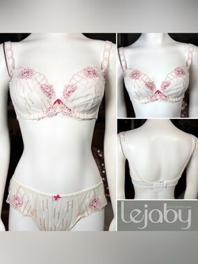 Lejaby Ivory Semi Sheer Embroidered Underwire Balconnette Bra, Szs 30DD & 32C